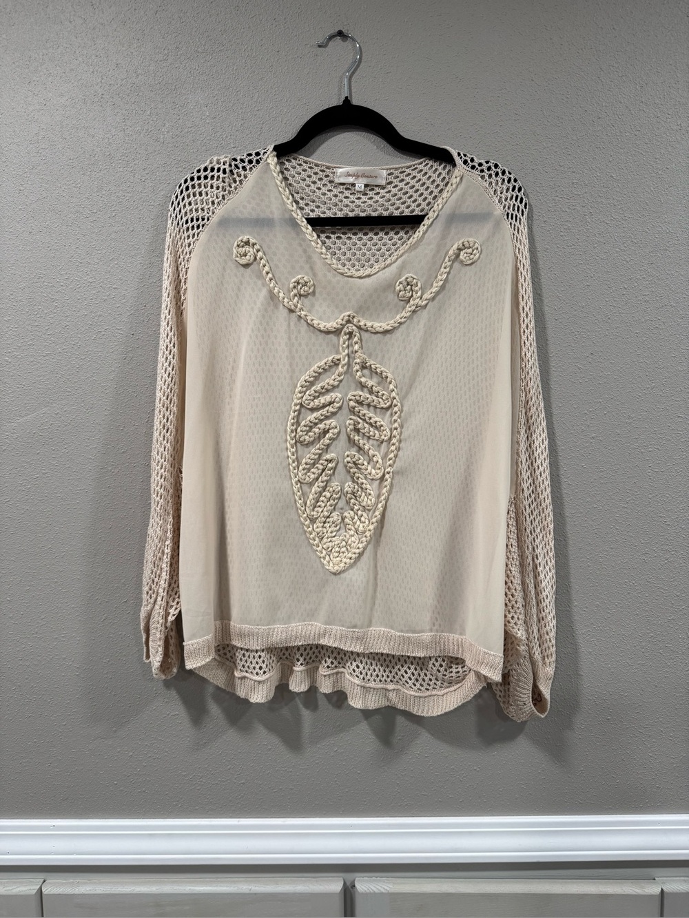 Simply Couture Open-Knit Cream Sweater Top - Picture 2 of 7